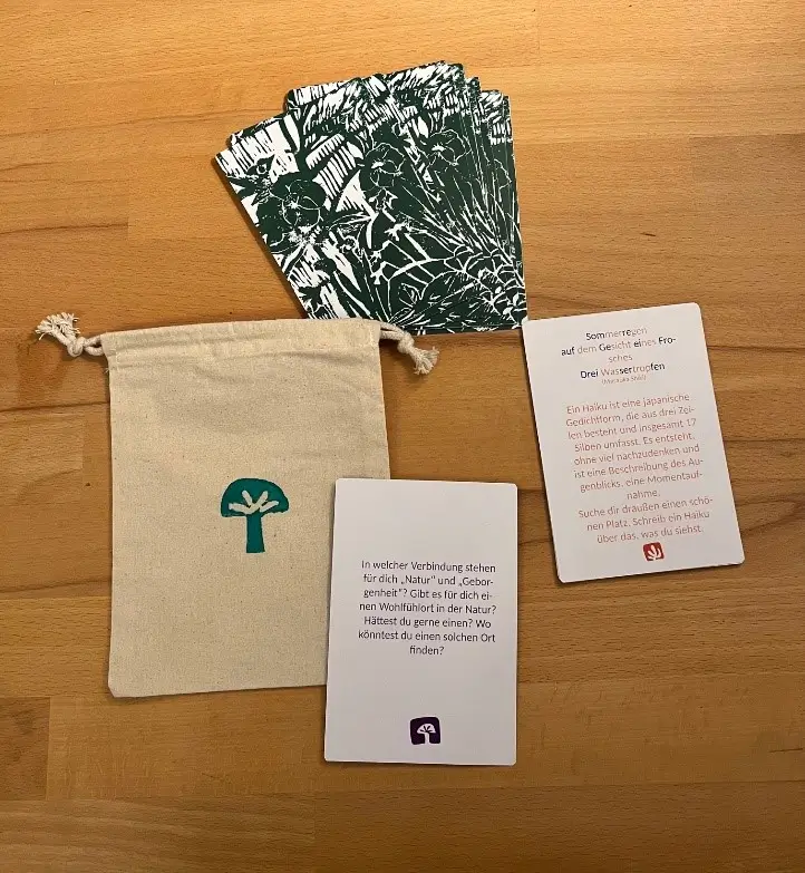 Impulskarten-Set für ein besonderes Naturerleben (Foto: Jule Hayen) Das Impulskarten-Set liegt auf einem Tisch